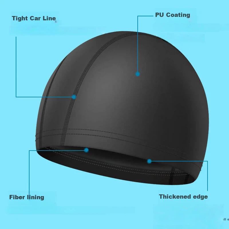 DK Swimming Cap, Waterproof Coating, High Elasticity, Black