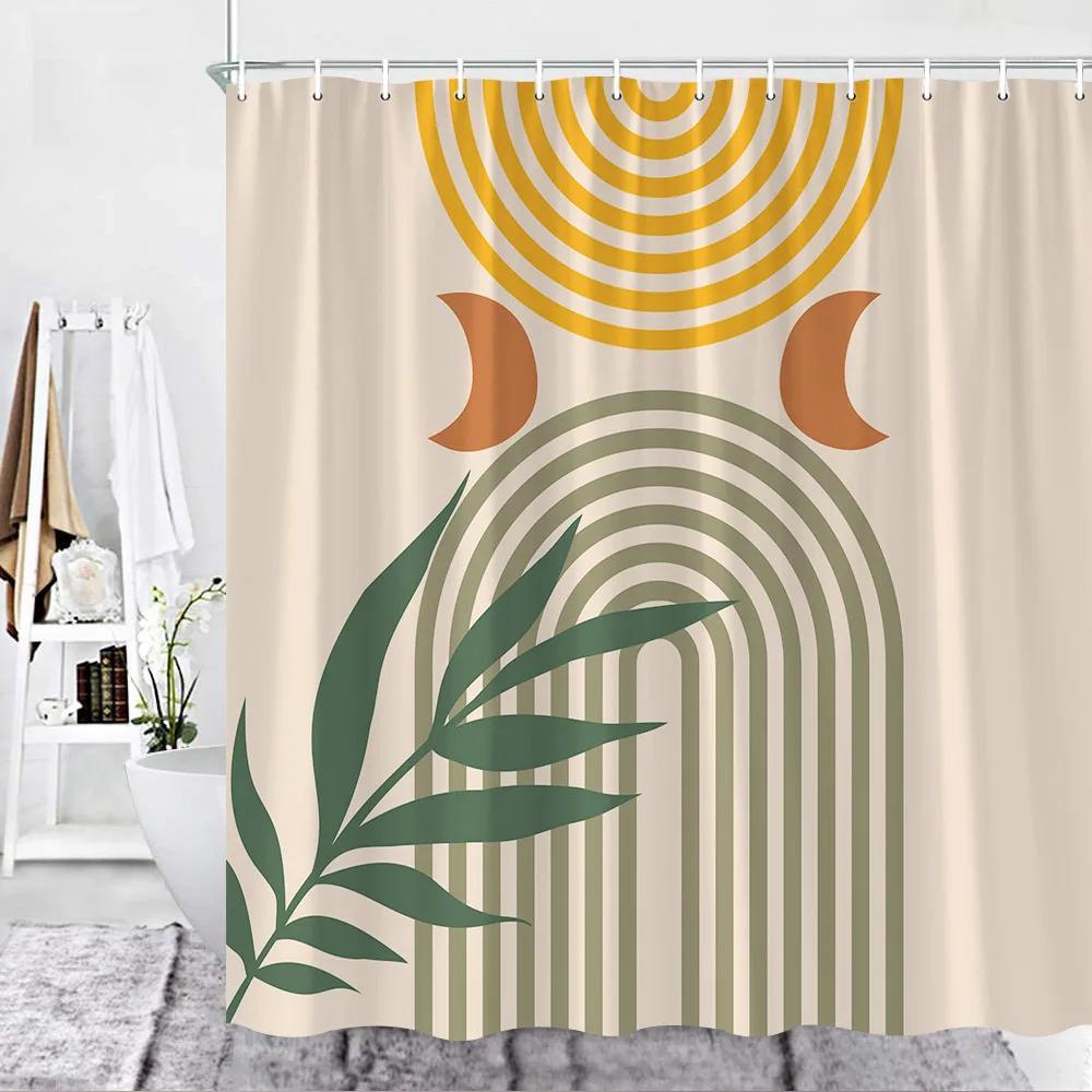 Abstract Mid Century Shower Curtain Arch Sun Moon Minimalist Geometric Curve Stripes Fabric Christmas Landscape Bth Curtain Hook