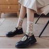 Novelty Harajuku Retro Summer Thin Transparent Glass Socks Women Girls Floral Print Cute Socks Japanese Style Crystal Silk Socks