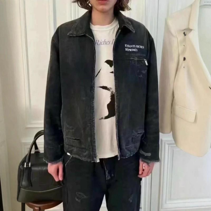 Mens Oversized Denim Jacket With Lapel Collar Streetwear Style Washed Black Cotton Blend Daily Wear