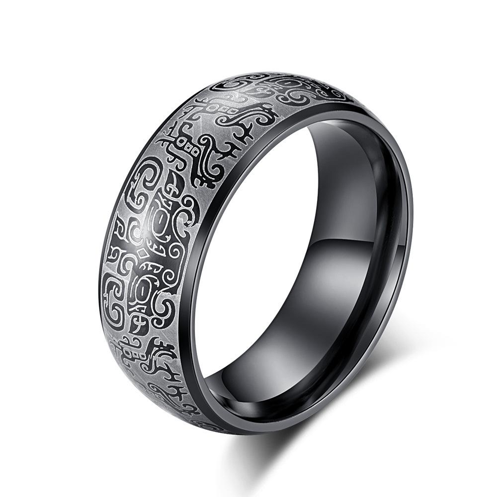 Chinese Style Radium Carving Gluttonous Pattern Retro Roe Deer Owl Men's Trendy Ring