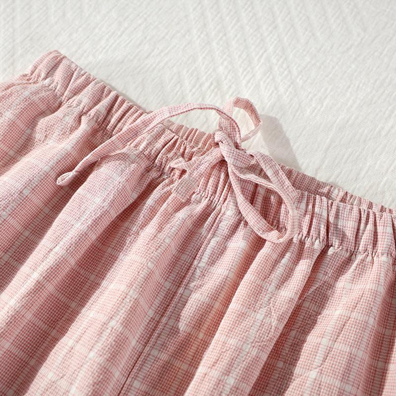 Легкие клетчатые брюки для сна на весну-лето - Унисекс хлопковая пижама для ношения дома и на улице