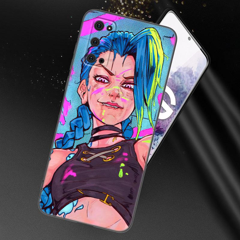 Arcane Jinx аниме черный силиконовый чехол для телефона Samsung Galaxy S23 S21 S20 FE S24 S22 Ultra S10E S10 S9 S8 Plus