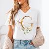 Pink Flower Letters Az Print Tshirt 26 Alphabet Unisexs Vneck Tshirt Flower Letter A B C D Short Sleeve Female Tees Tops