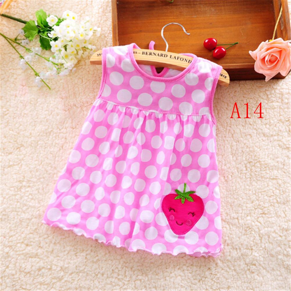 Newborn Baby Cotton Dress Regular Sleeveless A-Line Girl Dresses 0-24 Months