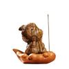 Green Sandalwood Monkey King Incense Holder with Base - Creative Zen Tea Pet Ornament for Desktop and Office.