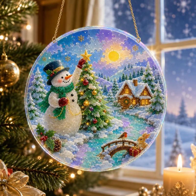 Christmas Acrylic Hanging Ornament Puzzle Catcher Light Reflector Decorative Tree Holiday Home Decoration