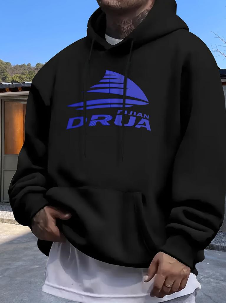 Повседневная толстовка из флиса с принтом DRUA Wave - Черно-синяя, комфорт на все сезоны