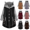 Winter Women's Coat Cute Cats Ears Velvet Hooded Irregular Hem Buttons Plush Jacket Fleece Oversized Hoodie Coat