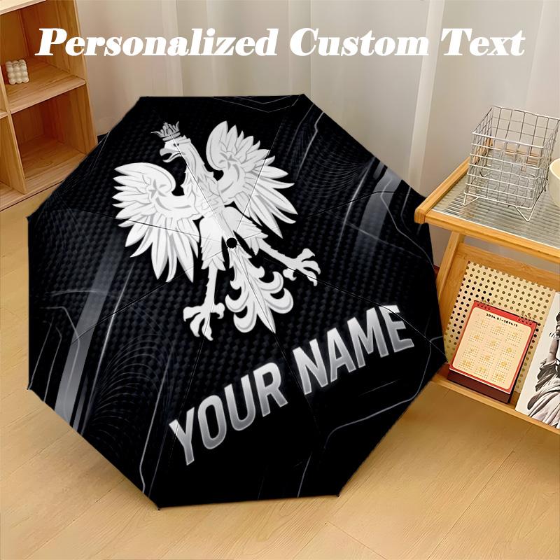 8 Rib Auto Folding Umbrella Poland Print Custom Name Text Portable Rain Gear