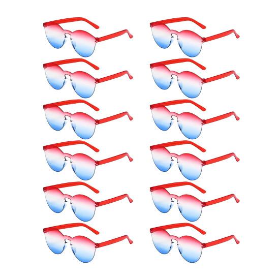 12 Pcs Independence Day Patriotic Sunglasses Rimless Red Blue White Star/Heart/Round
