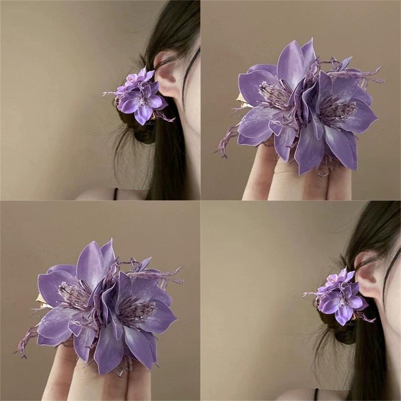 Summer Vacation Flower Duckbill Clip Dance Show White Floral Mesh Flower Hairpin Bridal Wedding Fairy Fringe Clip Girls Women