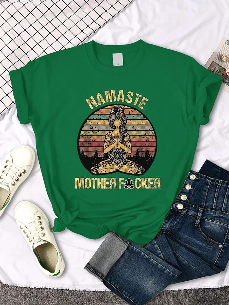 Винтажная женская хлопковая футболка с принтом Namaste Mother, креативные футболки, модный дышащий укороченный топ, повседневная спортивная одежда унисекс