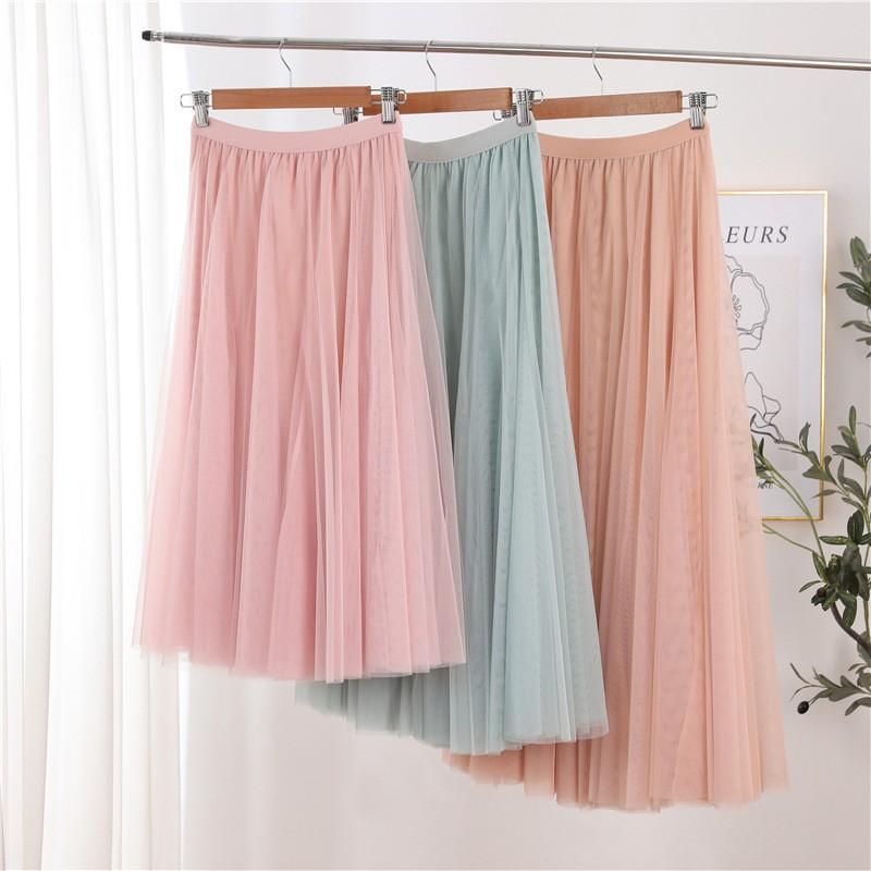 Womens Solid Pleated Elegant Midi Elastic Waist  Skirt