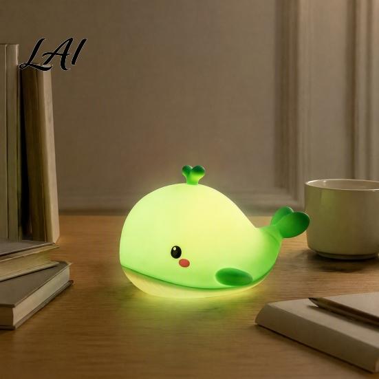 Rechargeable Bedroom Decor Cute Whale Silicone Touch Night Light USB Bedside Lamp with Nursery 3 Brightness & Remote Control 30 Min Timer