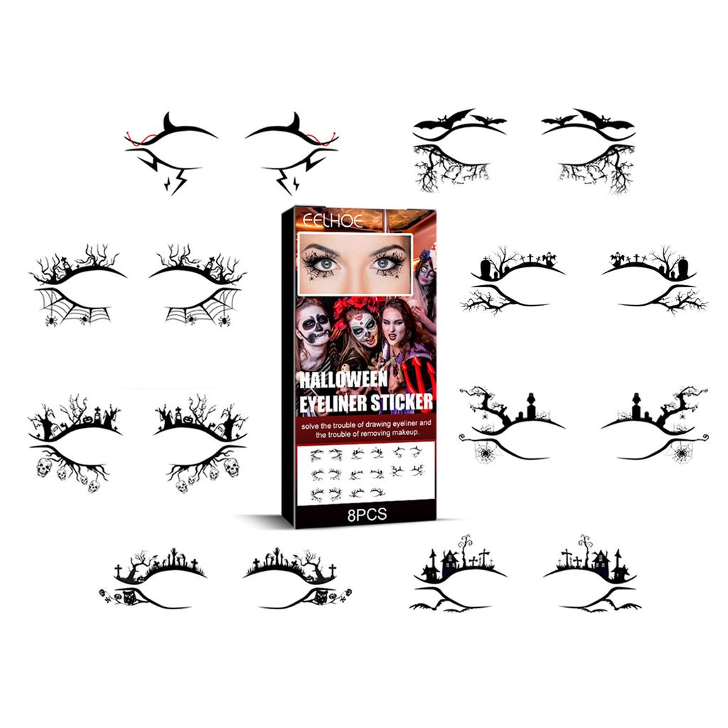 Halloween Eyeliner Stickers, Scary Fashion Party Makeup Tool Bat Spider Eye Shadow Sticker