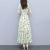 Women's Floral Print Maxi Dress Summer V Neck Short Sleeve Long Dress Casual Swing A-line Beach Sundress