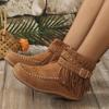 Модные винтажные ботинки-вестерны с кисточками для женщин, украшенные заклепками, на плоском каблуке, ботильоны до щиколотки, женский размер, на молнии, нескользящие короткие ботинки