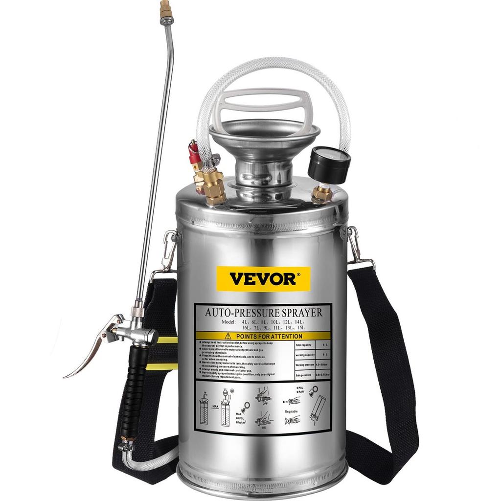 Stainless Steel Sprayer 6L Household Gardening and Floor Cleaning Sprayer, Suitable for the Current Neds of Industry, Agriculture, Commerce, Medicine