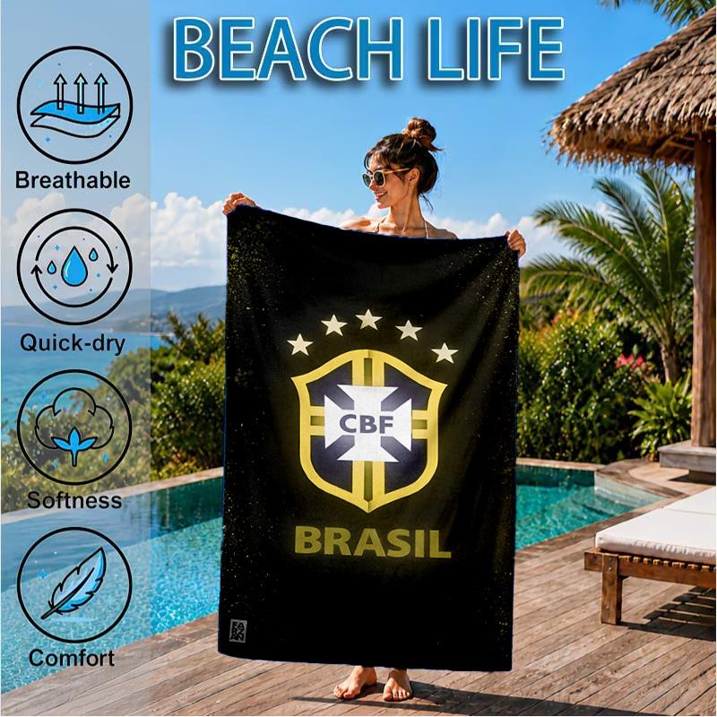 Brazilian Football Emblem Printed Microfiber Beach Towel, Soft And Absorbent, Quick-Dry, Ideal for Summer Travel, Beach Essential, Swimming Pool