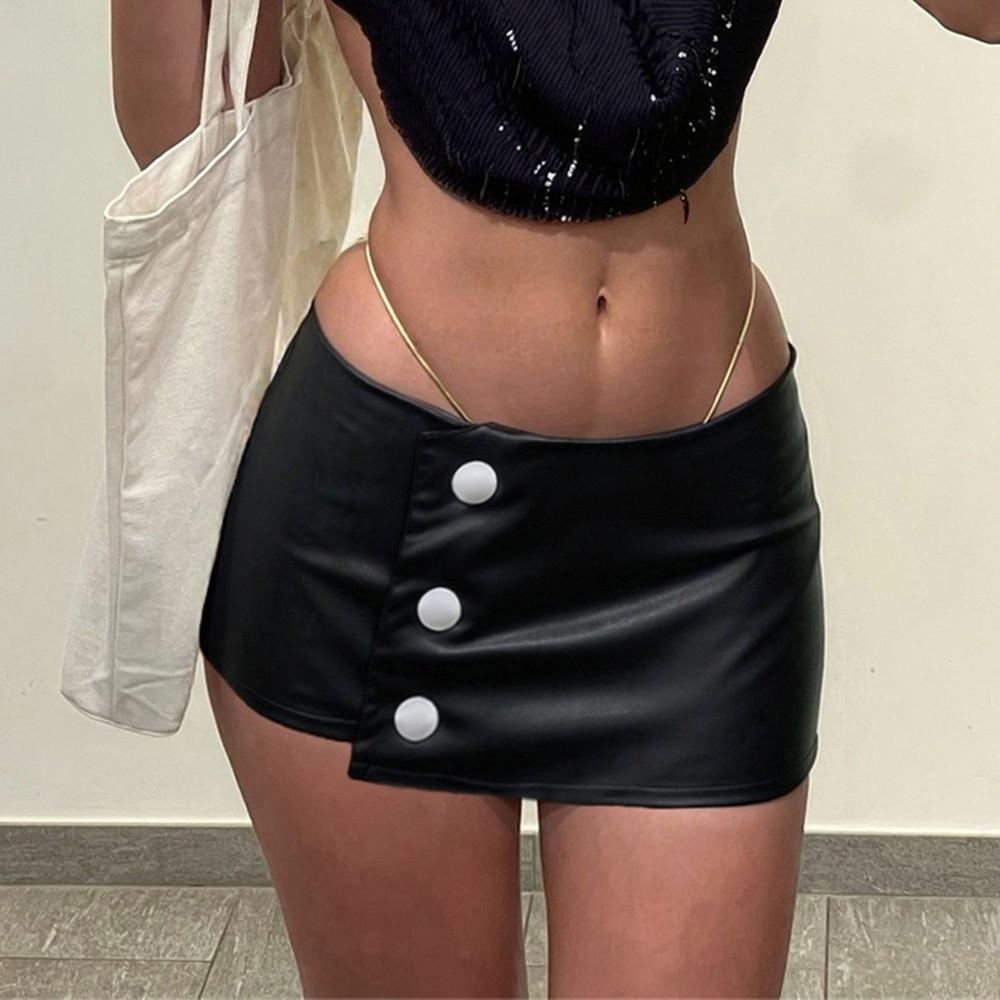 Юбка-карандаш с заниженной талией из ПУ-кожи, асимметричная, средней длины, на металлической застежке, женская