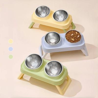 Новая портативная кормушка для домашних животных, приподнятая на 15°, нескользящая основа, миска для кошек, миски из нержавеющей стали, складные миски для собак