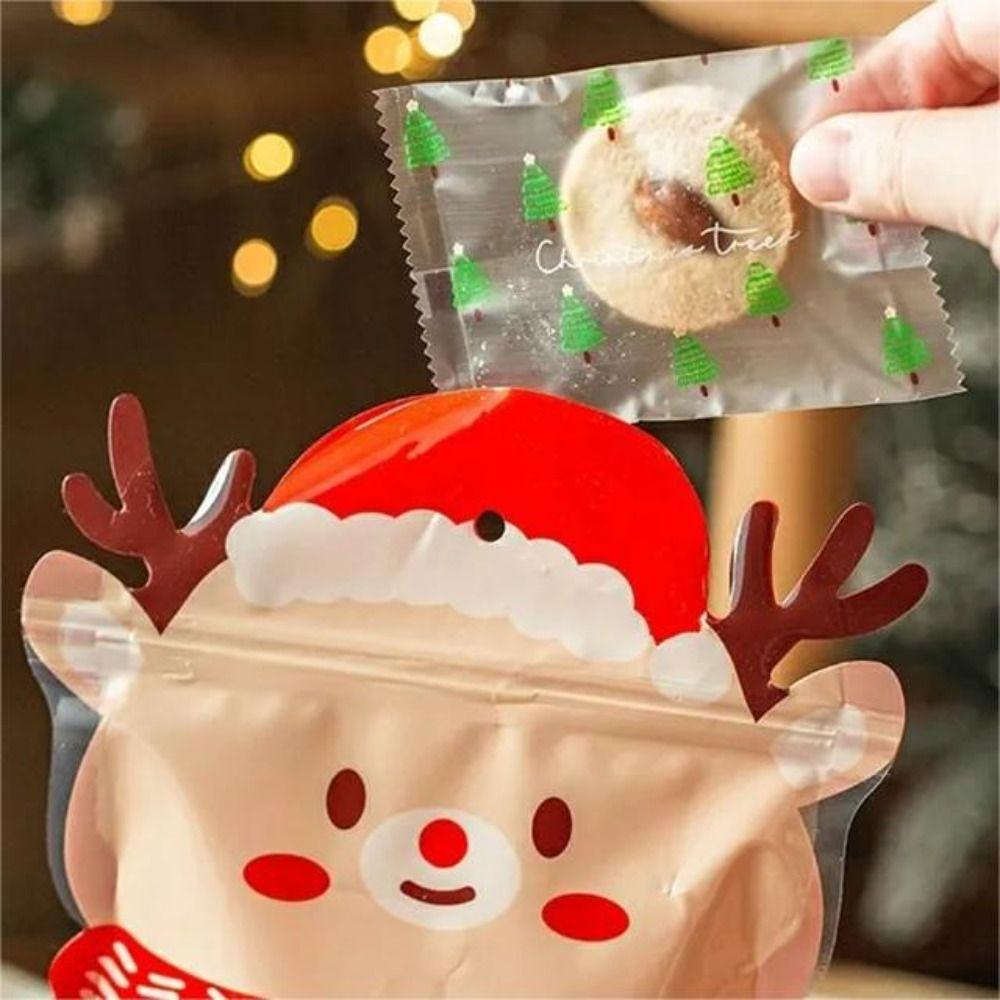 10pcs Elk Christmas Tree Shaped Christmas Gift Bags Plastic Candy Pouches  Weddding Gifts