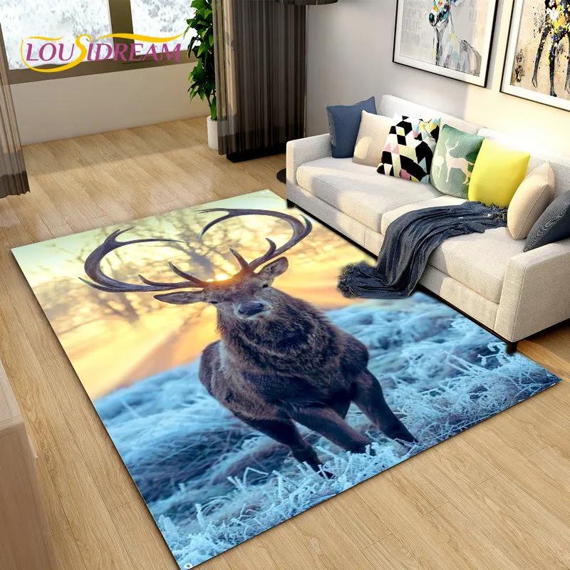 Коврик с 3D рисунком скандинавского лося и оленя, ковер для гостиной, спальни, дивана, коврик для украшения, нескользящий коврик для детских игр