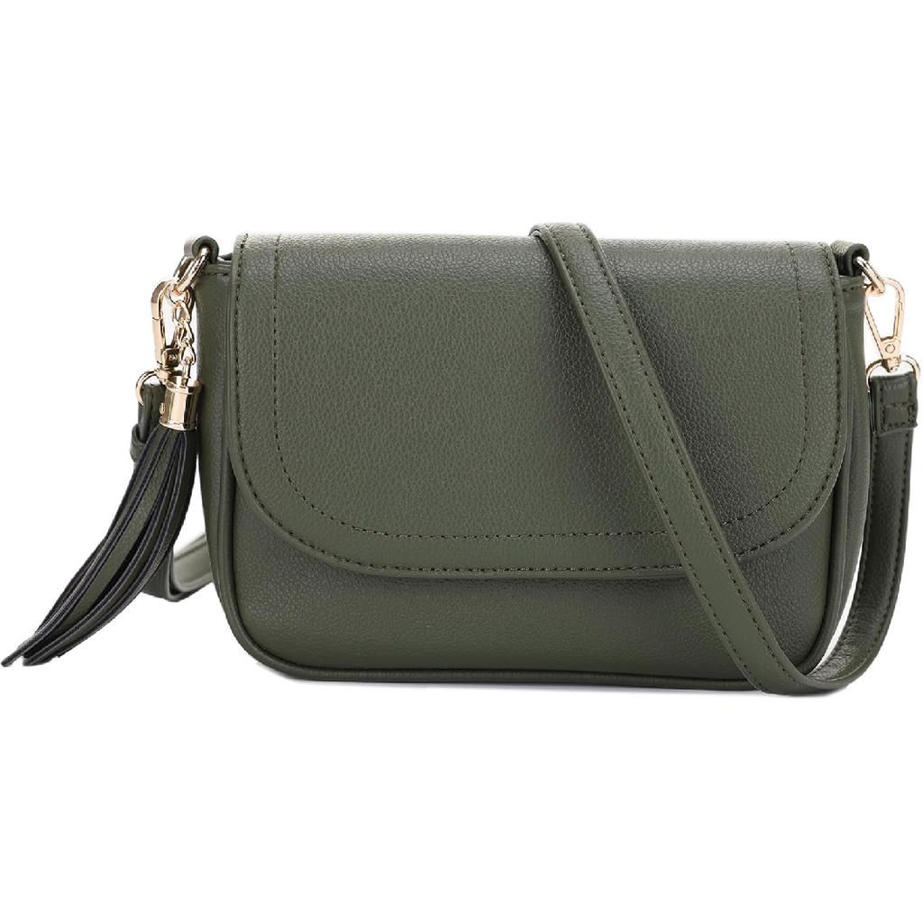 EVVE Small Crossbody Bags for Women Trendy Flap Saddle Purses with Tassel Vegan leather Shoulder bag