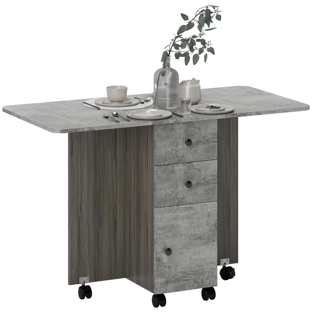 Multi-Storage Six-Person Drop Leaf Dining Table - Mixed Grey