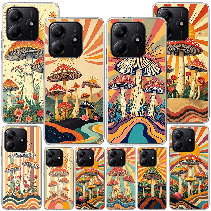 Boho Hippy Mushroom Sunrise Phone Case For Xiaomi Redmi Note 15 14 13 12S 12 11 Pro Plus 14S 11S 11E 10 10S 11T 5G Personalized