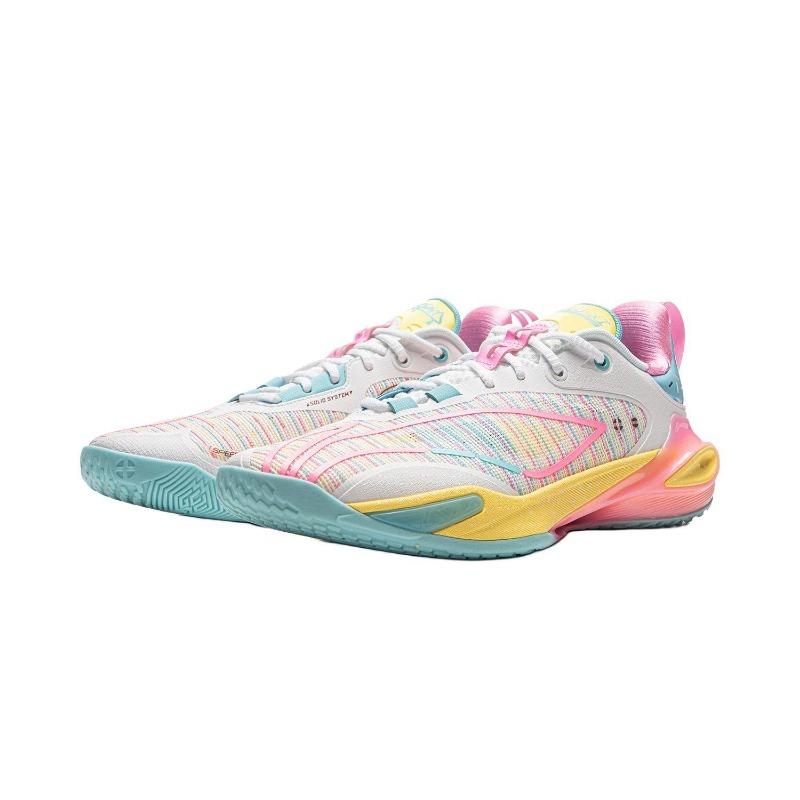 LiNing Speed 11 Men TPU Low Top Professional Basketball Shoes White Pink Blue ABAU053-71