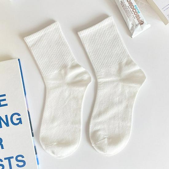 JK Spring/Summer Curled Women's Mid-Tube Cotton Socks – Trendy, Thin, Soft, Cute Japanese Style, Pure White