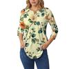 3/4 Length Sleeve Womens Tops Summer T-Shirts Floral Print V Neck Casual Basic Tee Button Shirts Tunic Tops