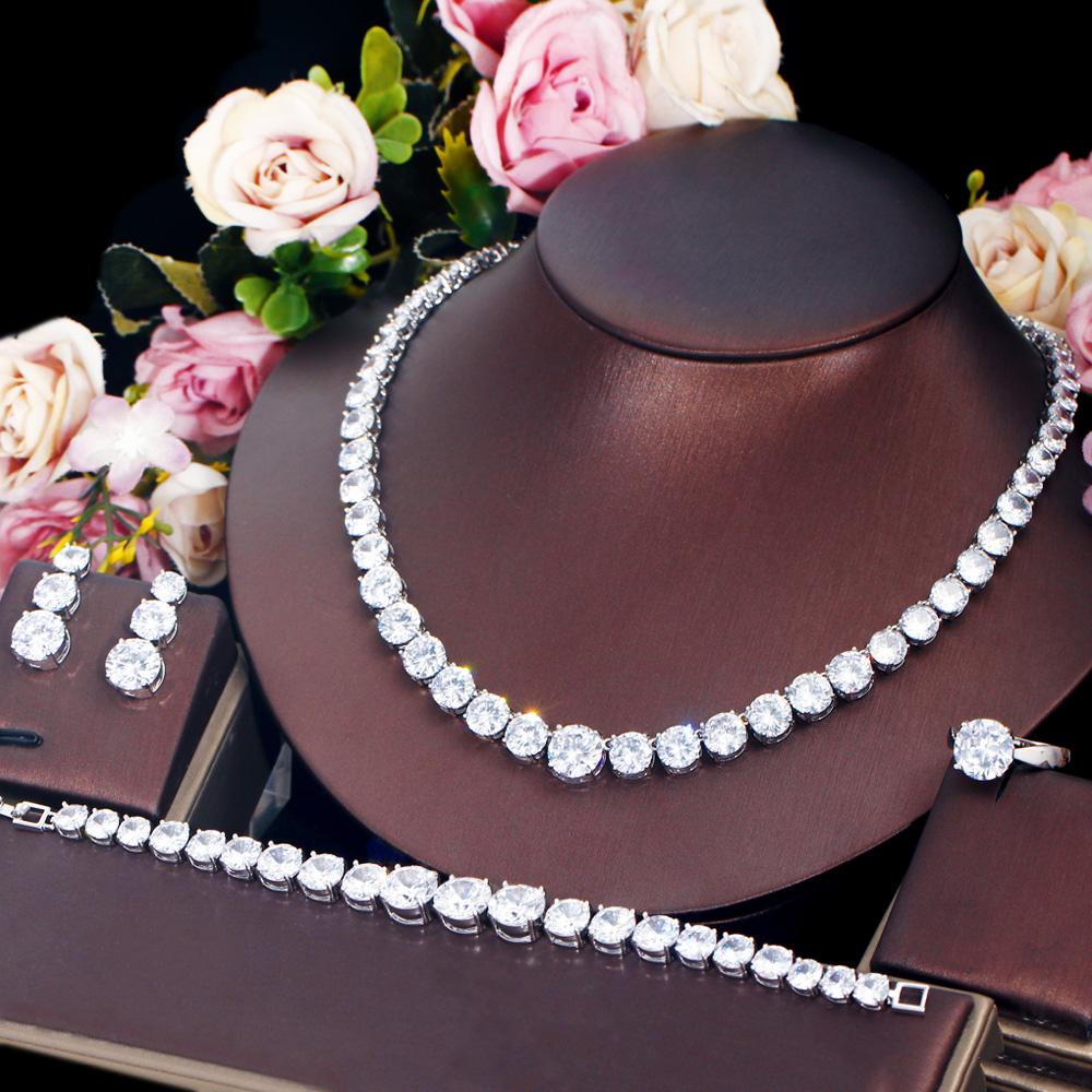 CMM 4PS Роскошный комплект свадебных украшений, ожерелье, кольцо, серьги, браслет, сапфировый цвет/рубиновый цвет, цирконий