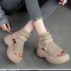 Fashion 2024 Retro Soft PU Leather Ladies Cool Boots Fashion Women Sandals Summer Fish Mouth Sandals Wedges Mid Heels Shoe Sandalias