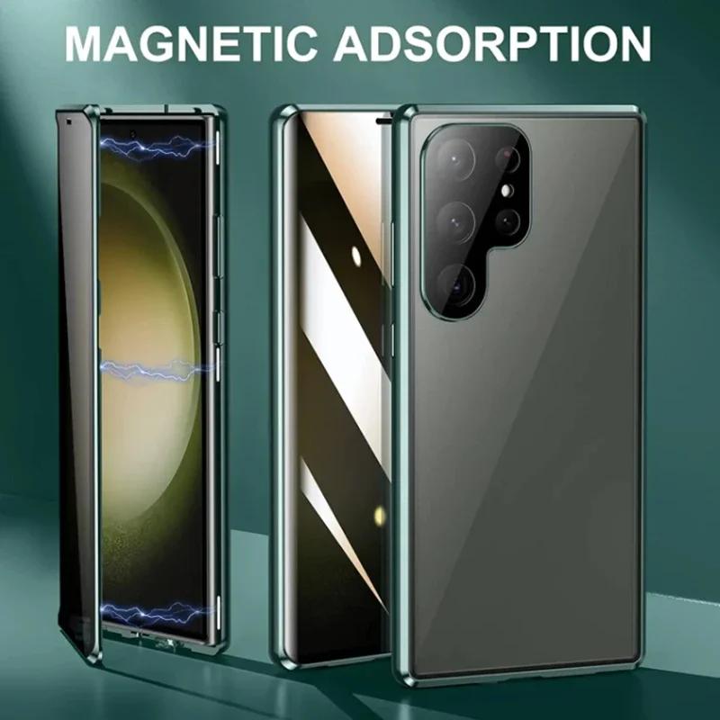Магнитный чехол из металла со стеклом конфиденциальности для Samsung Galaxy S26 Ultra S25 S24 FE S23 S22 S21 Plus A17 A57 A37 A55 A56 Защита от подглядывания 360°