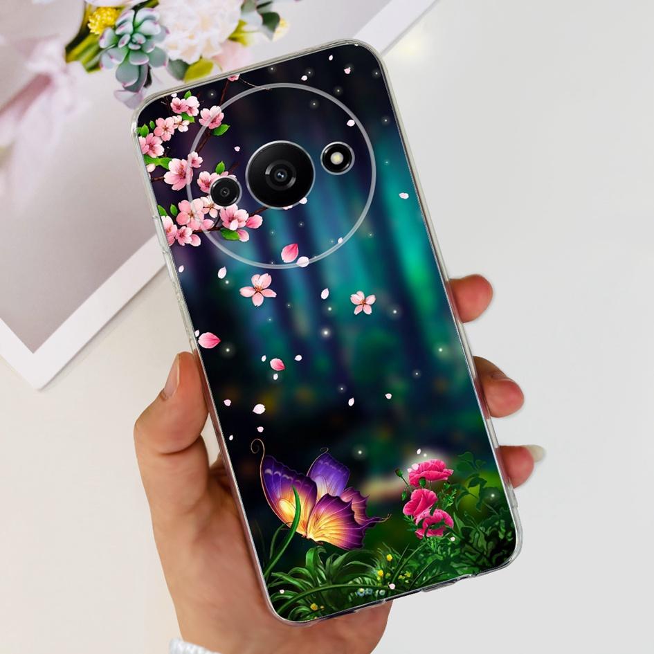 For Funda Xiaomi Redmi A3 Case 2024 Fashion Flower Transparent Silicone Soft TPU Phone Case For Xiomi Redmi A3 RedmiA3 4G Covers