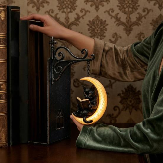 Декоративные металлические подставки для книг на полки. Готические с подвесным светом, Кот Ворон Призрак. Уникальные аксессуары для кабинета. Настольная лампа для книжной полки. Винтажные. Церковь