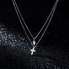 Real 925 Silver Double Layer Necklace Silver Shinying Zirconia Leaf and Cross Pendant for Women Wedding Party Jewelry