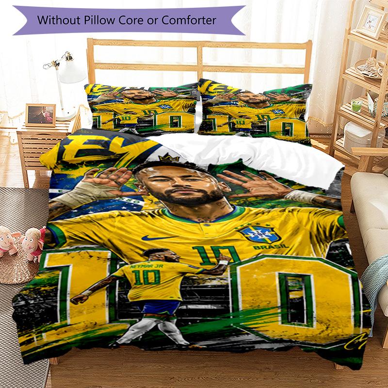 3pcs Neymar16 Design Cover Set - HD Printed Bedding with 1 Cover and 2 Pillowcases - Perfect for Home and Dorm Decor