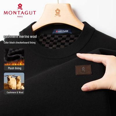 Мужской зимний свитер MONTAGUT с круглым вырезом, плюшевый, утолщенный, шерстяной
