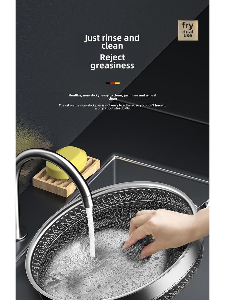 Бытовая углубленная антипригарная сковорода из нержавеющей стали 316 с сотовым покрытием, совместимая со всеми плитами