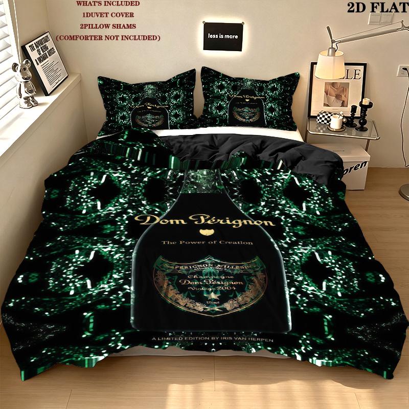 Dom Perignon Pattern Bedding Set Quilt Cover Pillowcase Home Decor Gift (1 * duvet cover + 2 * pillowcase, without core)