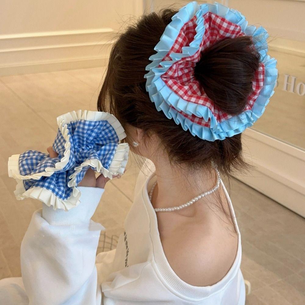 Тканевые резинки для волос с решеткой, милые большие резинки для волос, модные рюши для волос, веревки для вечеринок