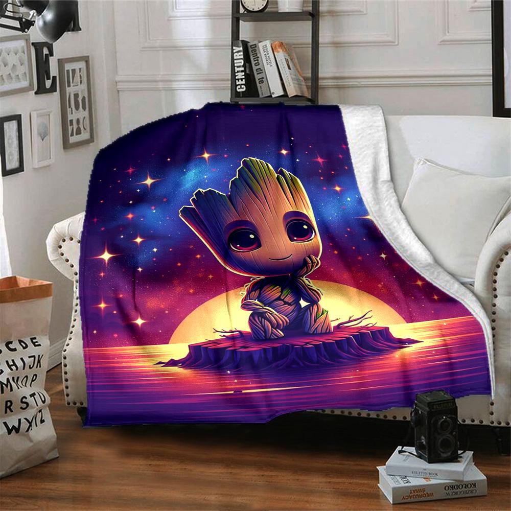 Baby Groot Space Flannel Blanket Super Soft Warm Cozy Blanket For Sofa Bed Office Travel Allseason Home Decor Gift