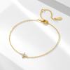 Peishang  Jewelry 925 Sterling Silver 14K Gold Plated Small Mini Cz Zircon Lucky Leaf Clover Charm Bracelet
