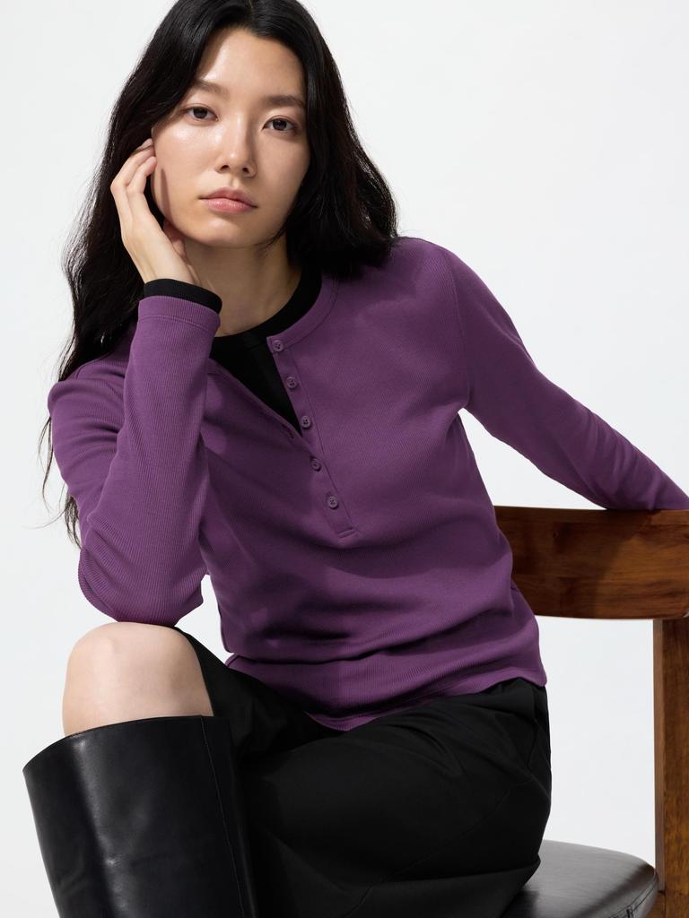 Uniqlo Мужская футболка-henley в рубчик