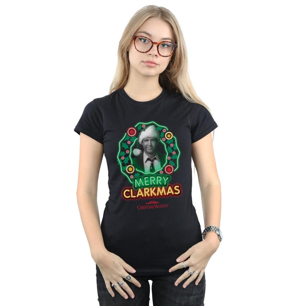 National LampoonÂ´s Christmas Vacation Womens/Ladies Greyscale Clarkmas Cotton T-Shirt