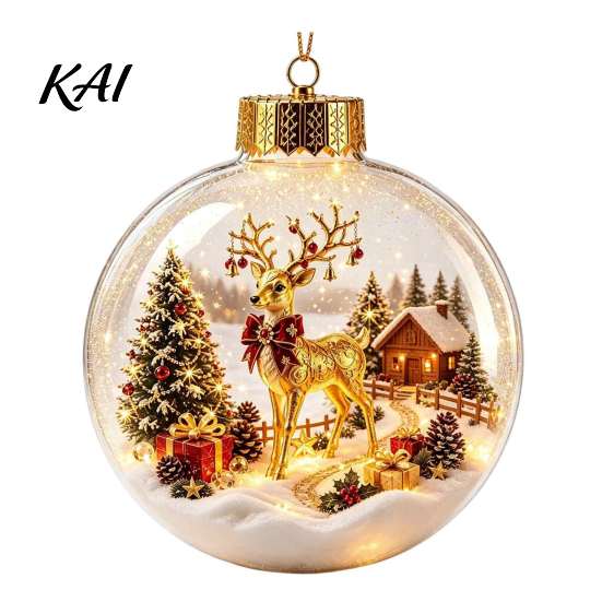 Window Display Festive Supplies Glowing Christmas Story Ornament, Light-Up 3D Hanging Ball with Warm LED, Mini Holiday Wall Decor Scene Clear